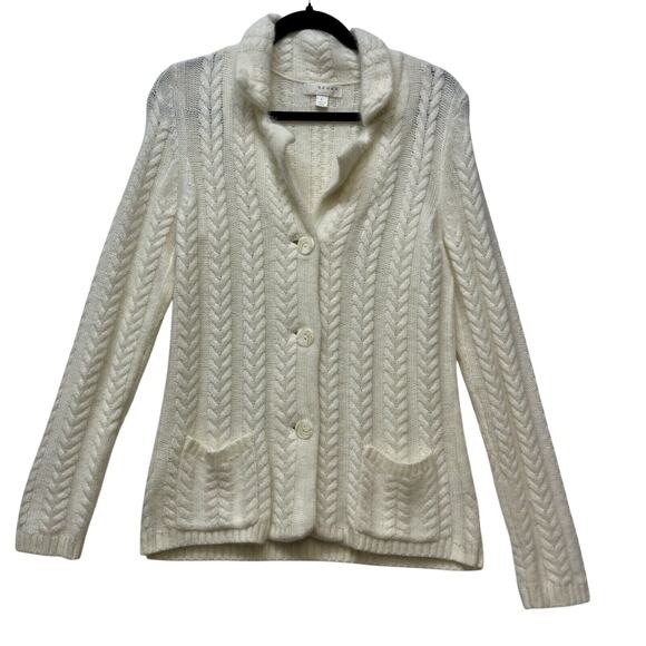 Kenar Cardigan Womens Size‎ L Cable Knit Angora Rabbit Hair Blend Button Front - Picture 1 of 4